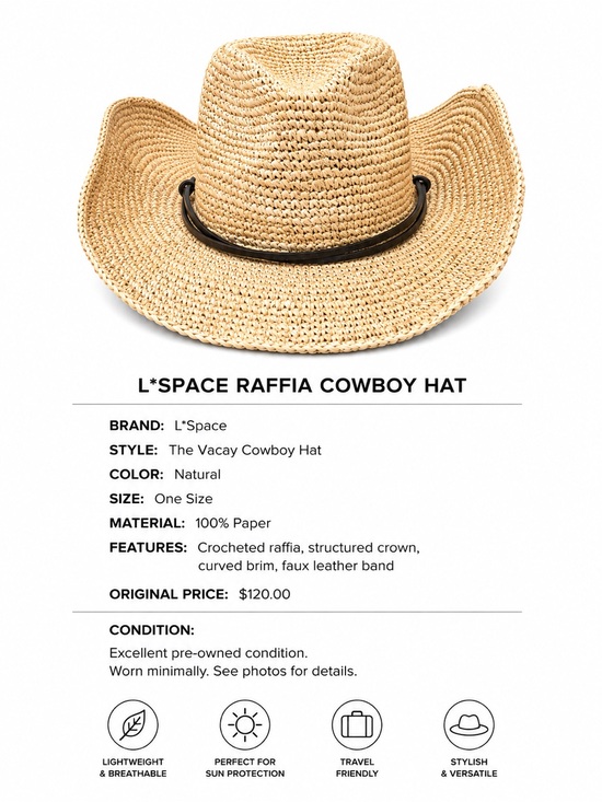 l*space Accessories - l*space Natural Raffia Cowboy Hat with Faux Leather Band